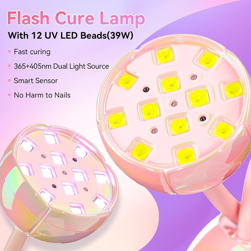 UV LED Nail Lamp - Cordless Gooseneck Dryer with Auto Sensor & 4 Timer Settings | Fast Curing, Glazed Pink