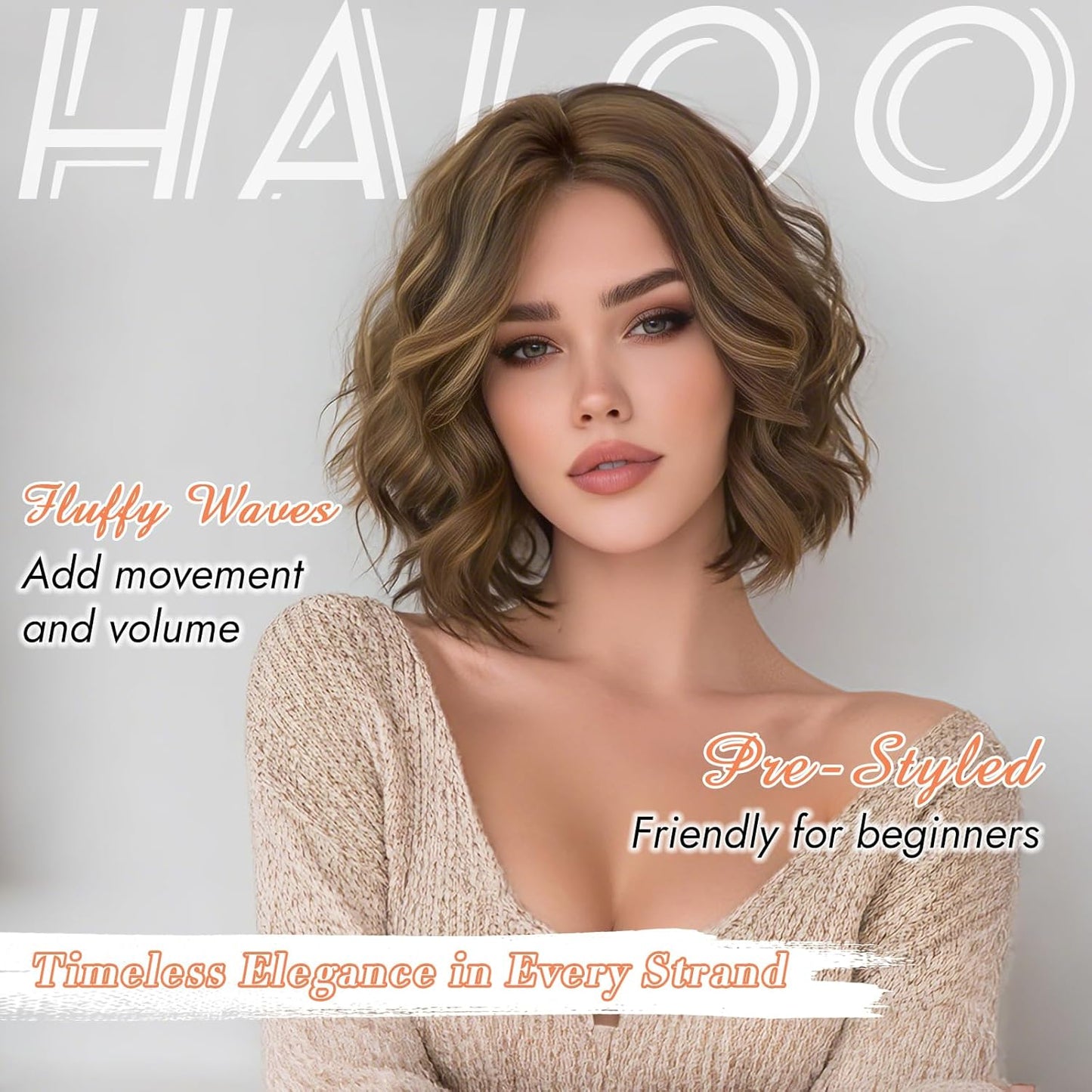 Brown Bob Wig for Women - Lace Front Short Soft Wavy Curly Synthetic Hair | 11 Inch Mixed Brown & Blonde