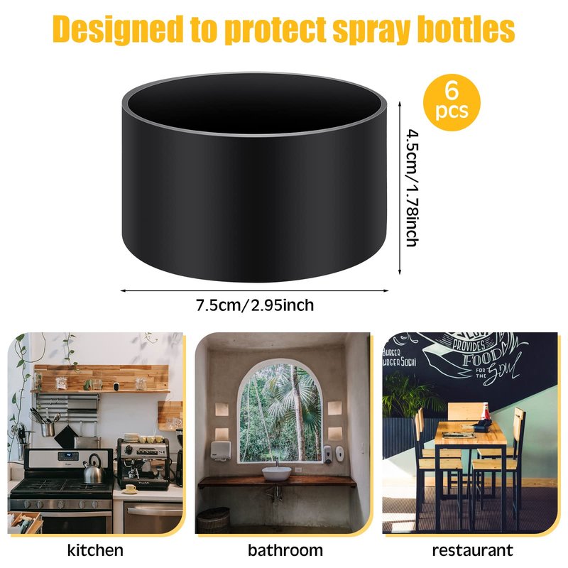 Zubebe 6 Pcs Silicone Bottle Boot Protective Silicone Sleeve Bottom Washable Rubber Base Accessories Non Slip Cosmetic Spray Bottom Cover for 16 oz Spray Bottles, 12 to 24 oz Water Bottles, Black