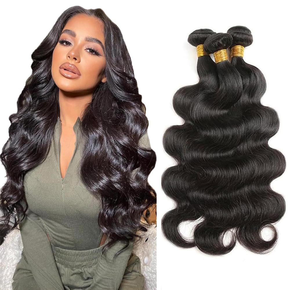 Body Wave Bundles Human Hair Natural Black Color Body Wave Bundle 26 26 26 Inch Grade 8A Brazilian Virgin Remy Hair 3 Bundles Double Weft Hair Weave 310g