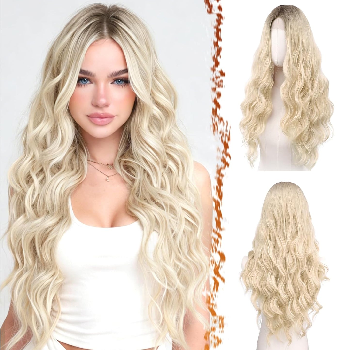 18 Inch Wavy Beige Blonde Wig - Medium Length Synthetic Wig for Women | Natural Soft Waves for Daily Wear & Parties