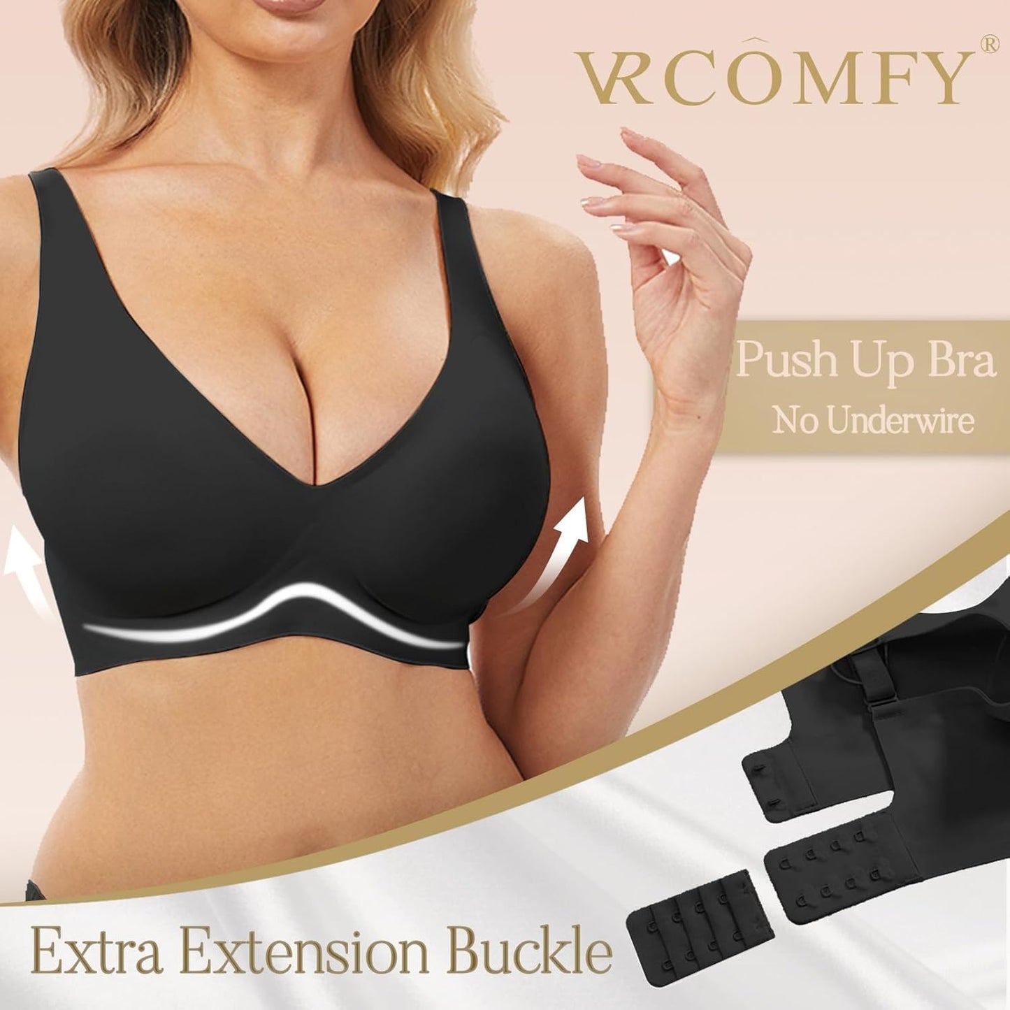 Jelly Wireless Bra - Deep V Push-Up Seamless T-Shirt Bra for Comfort | Adjustable Straps, No Underwire