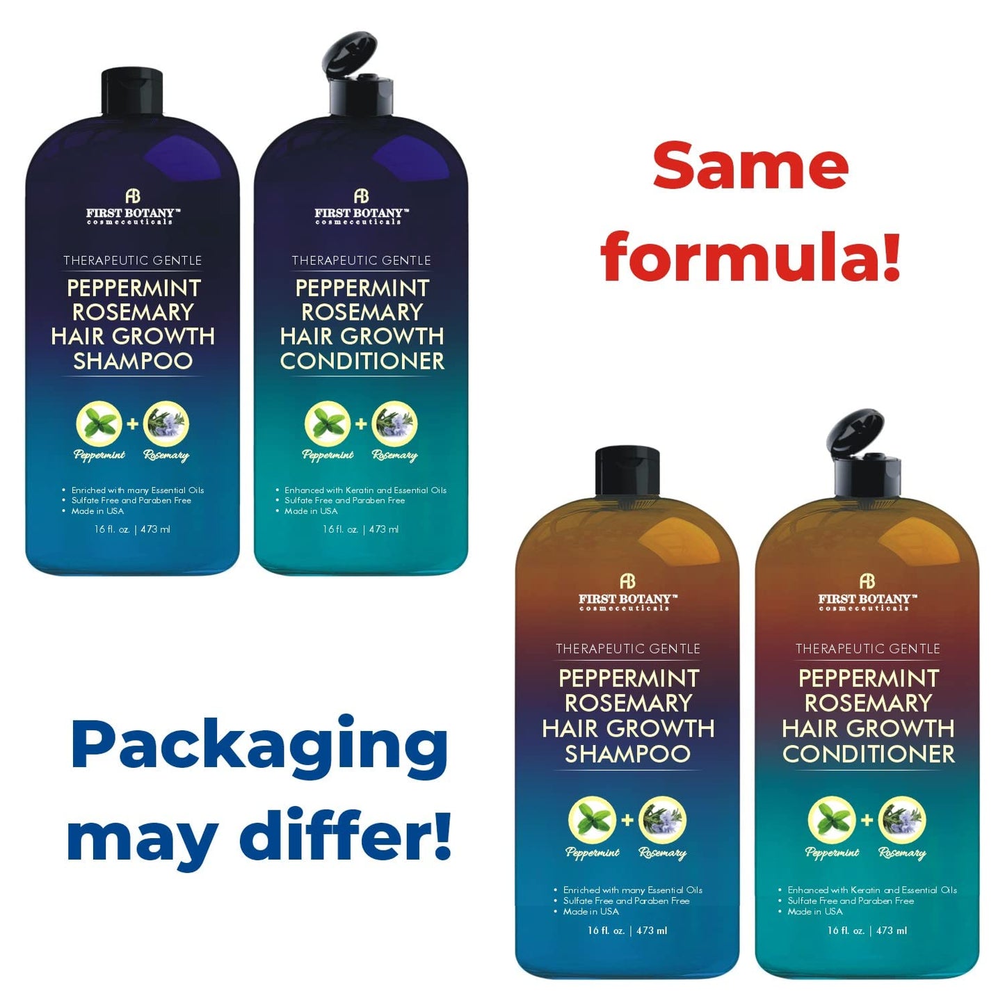 Peppermint Rosemary Hair Regrowth Shampoo & Conditioner Set - Daily Hydrating, Detoxifying, Volumizing | 16 fl oz x 2