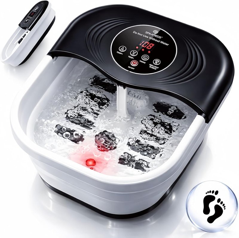 Collapsible Heated Foot Spa - Shiatsu Massage Bath with Red Light & Timer | 8 Rollers, Pumice Stone