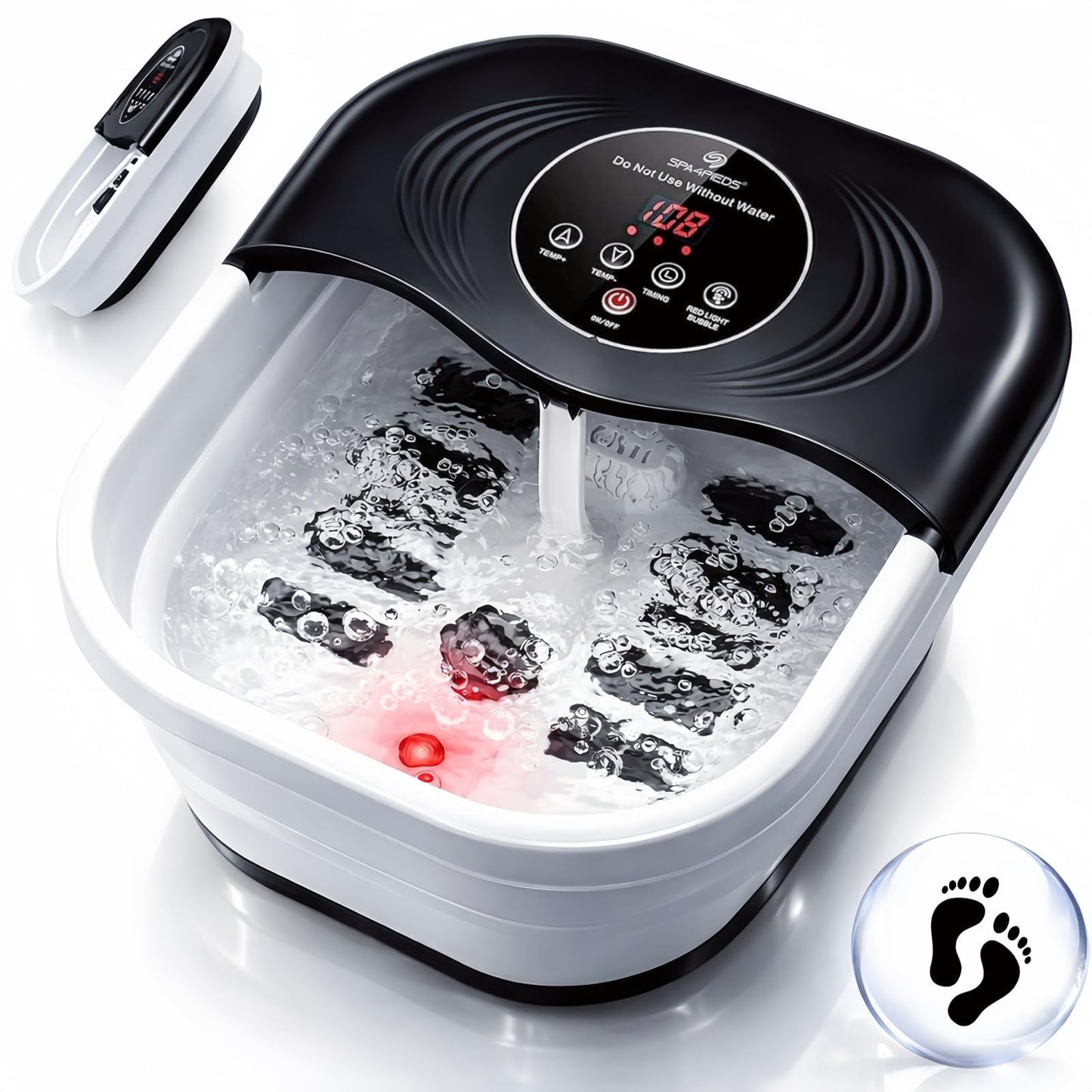 SPA4PIEDS Collapsible Heated Foot Spa Bath with Bubble, Foot Soaking Tub Featuring 8 Shiatsu Rollers Pumice Stone and Built-in Timer for Foot Relaxation, Self Care Gift for Mom,Dad,Parents(Black)