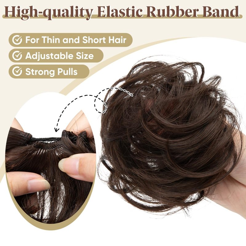 CJL HAIR 2PCs Small Cute Messy Bun Hair Piece for Thin Hair Women Mini Synthetic Curly Bun Scrunchies Updo Hairpieces for H32