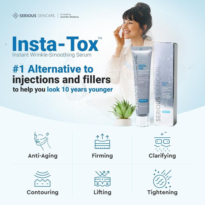 Serious Skincare INSTA-TOX Instant Wrinkle Filler Serum - Smooth Fine Lines & Deep Wrinkles | 0.75 oz