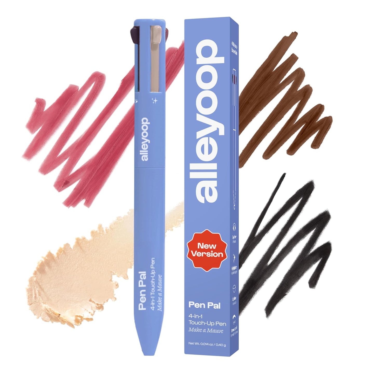 4 in 1 Makeup Pen - All-in-One Eyeliner, Lip Liner, Highlighter & Concealer | Vegan Travel-Friendly Makeup in Rouge Light