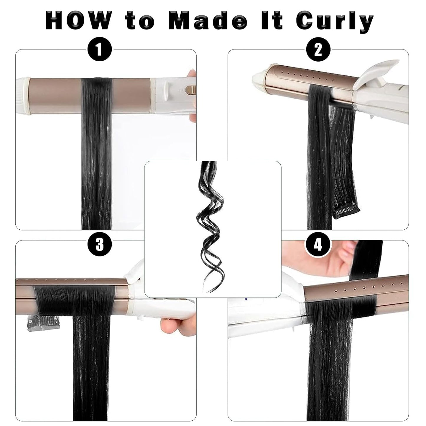 Clip-In Black Hair Extensions - 22 Inch Long Synthetic Hairpieces for Women | Party Highlights