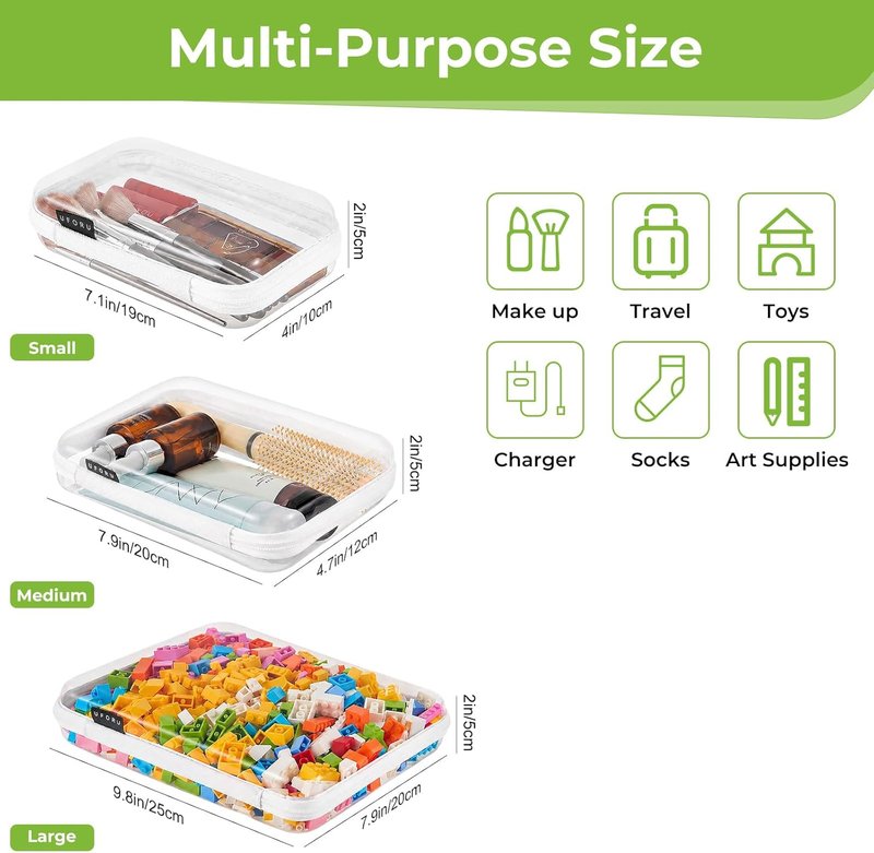 Clear Hard Shell Zipper Case - 3 Pack Heavy Duty Portable Makeup & Toiletry Organizer | Medium Size