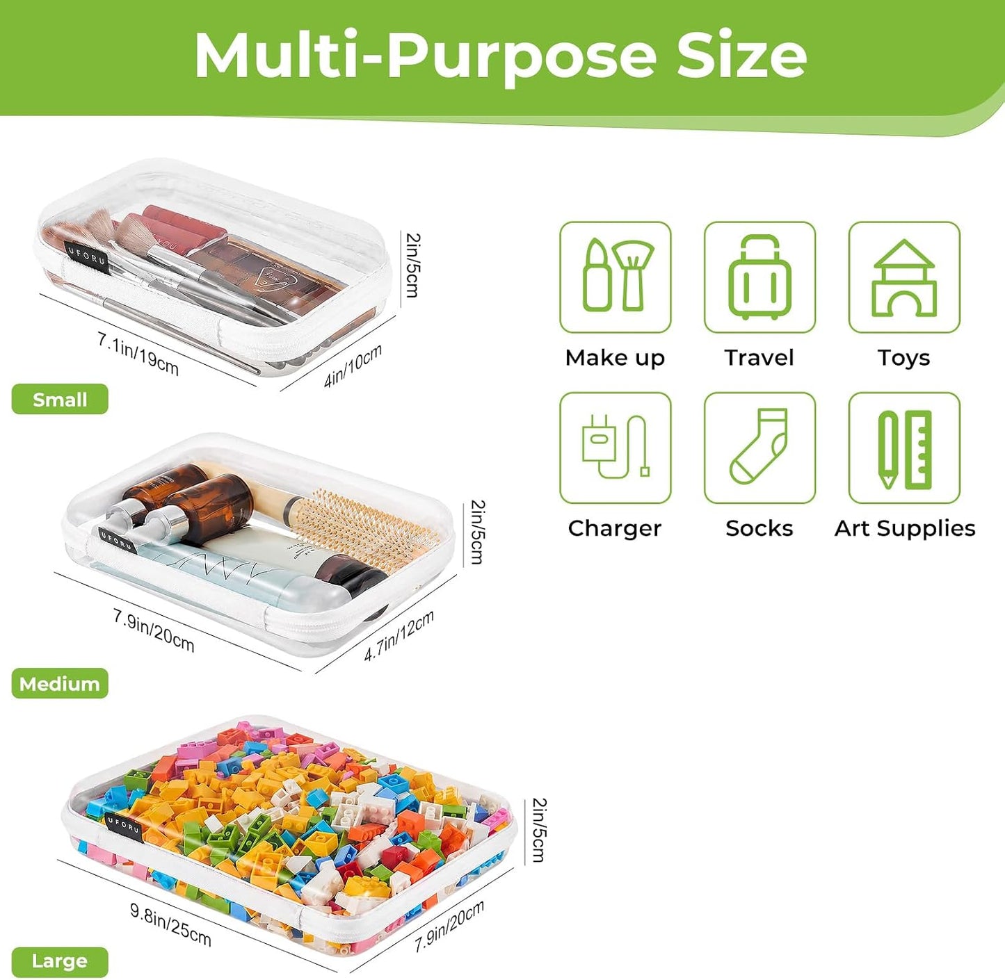 Clear Hard Shell Zipper Case - 3 Pack Portable Makeup & Toiletry Organizer | Ideal for Travel, Diaper Bags, Toys & Tech Supplies