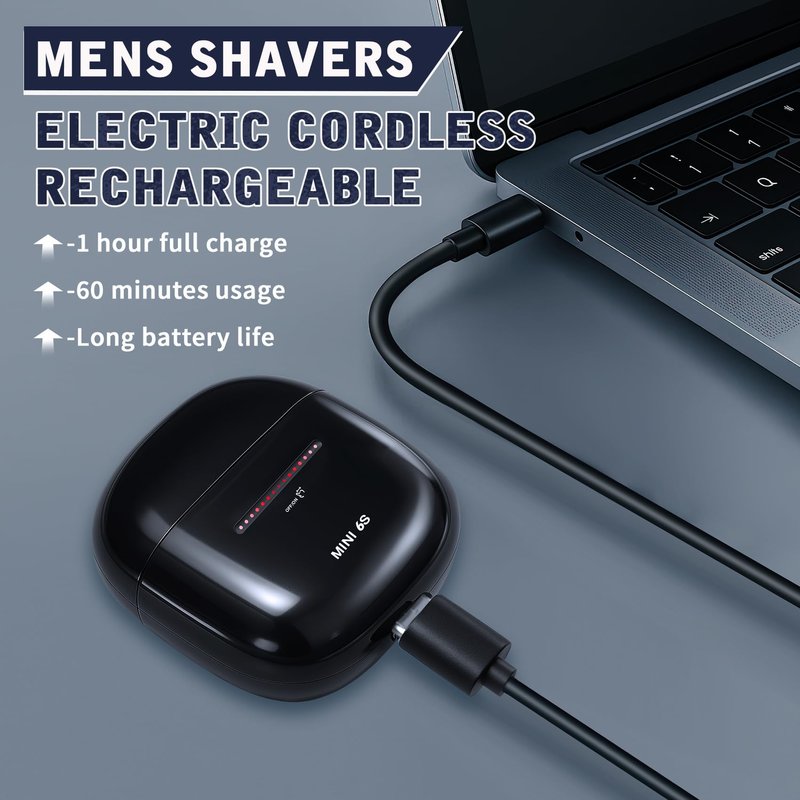 Mini Electric Shavers for Men, Electric Rotary Razor for Men, IPX7 Waterproof Rechargeable Portable Travel Shaver with Slide Touch Form Switch, Cordle