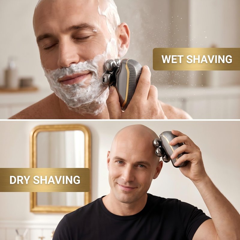 Upgraded 7D Electric Head Shaver for Men: Waterproof Wet & Dry Razor with Detachable Heads, LED Display, Rechargeable Grooming Kit with Type-C Fast Charging