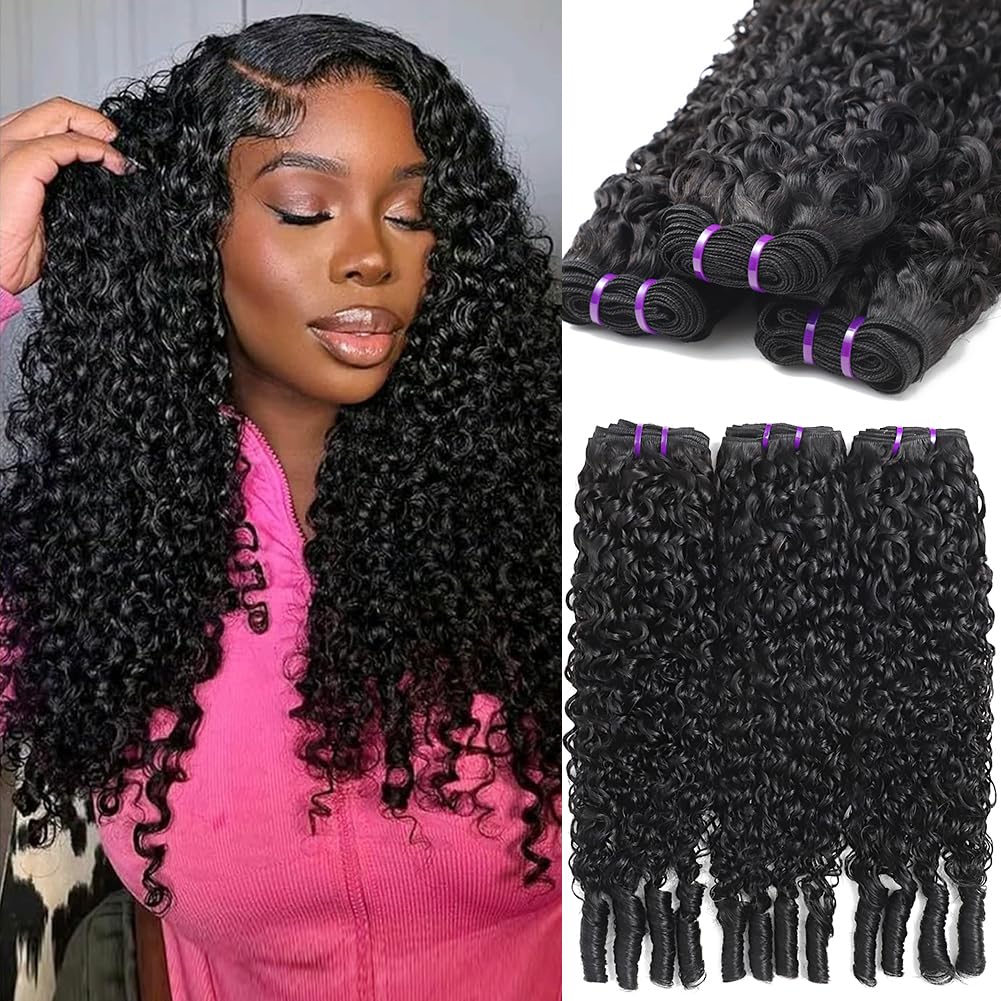 Burmese Curly Hair Bundles - 14A Virgin Water Wave | 4 Bundles 14-20 Inch Natural Black Wet & Wavy Extensions
