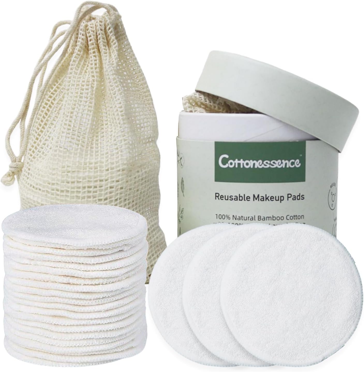 Reusable Makeup Remover Pads - 25 Pack Bamboo Cotton Rounds with Washable Bag | Eco-Friendly for All Skin Types
