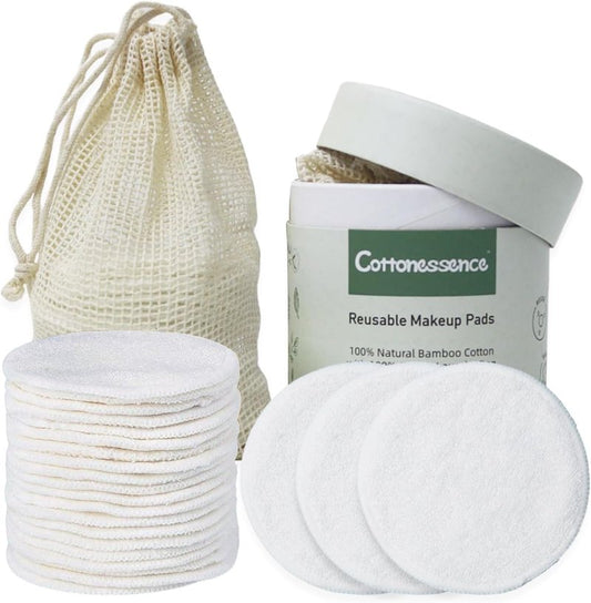 Reusable Makeup Remover Pads - 25 Pack Bamboo Cotton Rounds with Washable Bag | Eco-Friendly for All Skin Types