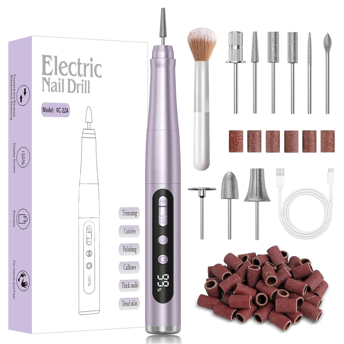 Cordless Nail Drill - 35000RPM Electric Nail File for Acrylic Gel Nails | Portable Professional Manicure & Pedicure Kit with LCD Display