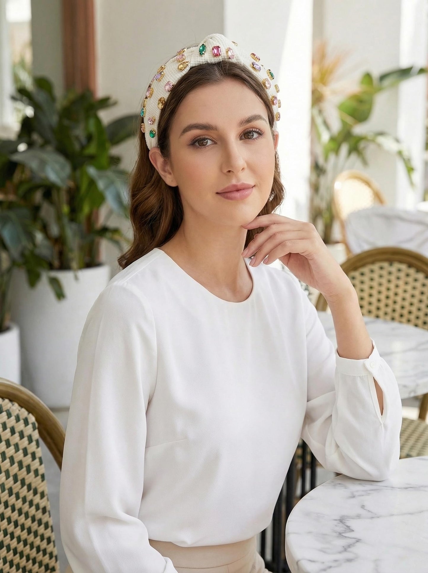 Gmmidea Jeweled Knotted Headband for Women Girls Sparkly Crystal Rhinestone Headband Wide Top Knot Women's Embellished Hairband Hair Accessories