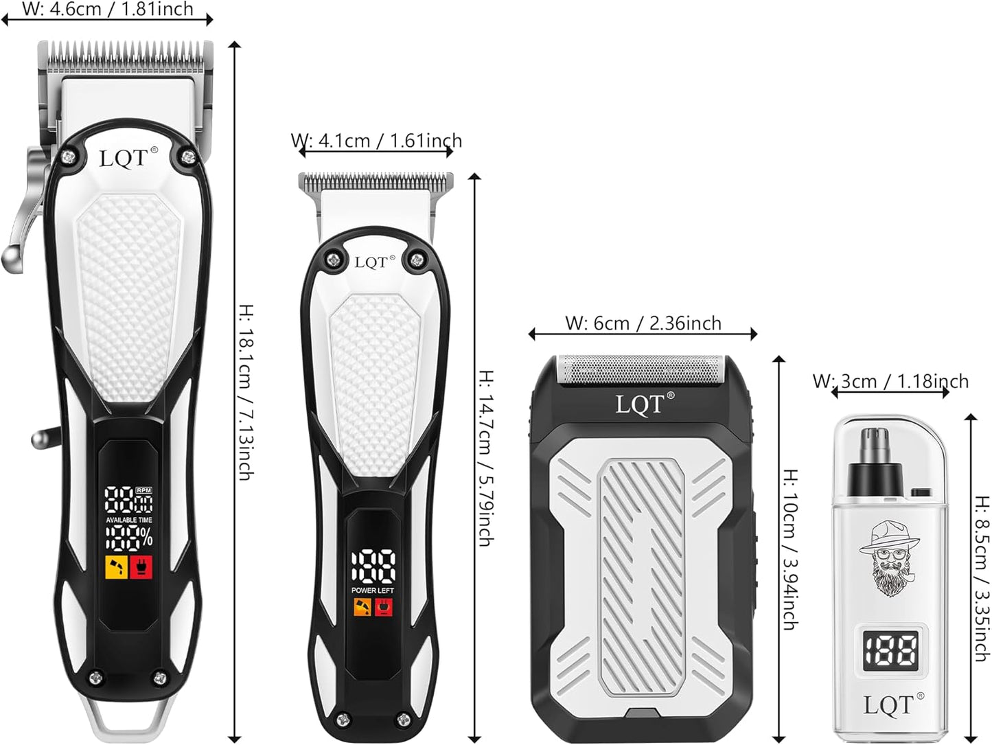 Hair Clippers for Men - 4-in-1 Cordless LED Display Set | Professional Beard Trimmer, Foil Shaver & Nose/Ear Hair Trimmer