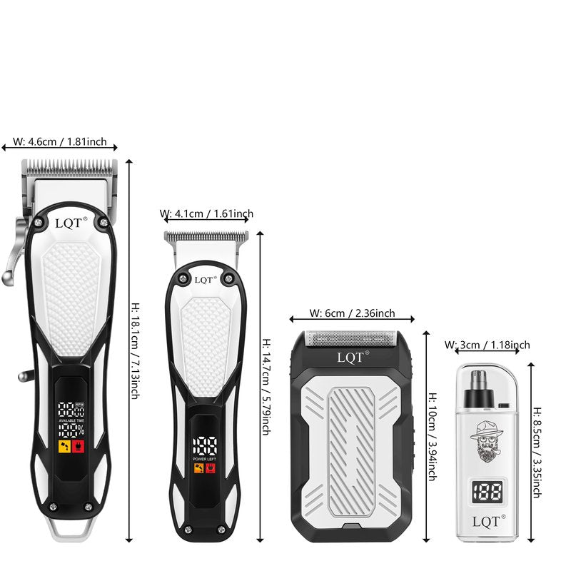 LQT Hair Clippers for Men 4 in 1 White LED Display Cordless Clippers Set Professional Electric Beard Trimmer for Men Foil Shaver Nose and Ear Hair Trimmer with Storage Bag to Son Husband Father Gifts
