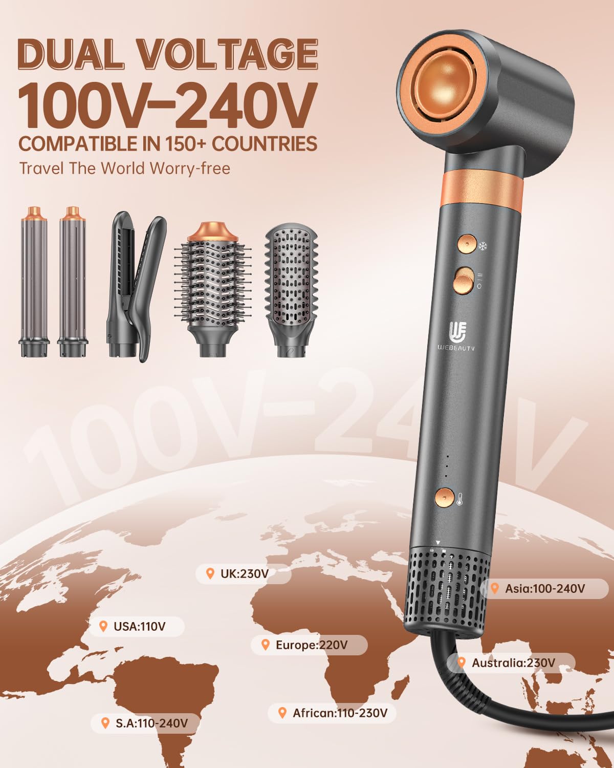 Hair Dryer Brush Air Styler - 7-in-1 Ionic Multi-Styling Tool | Fast Blow Drying, Auto Wrap Curlers, Frizz-Free Volumizer