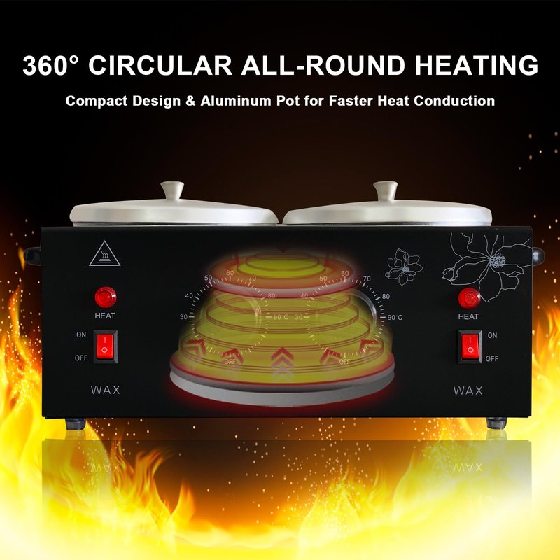 FHATSJ Black Double Pots Wax Warmer Professional Melted Wax Beads for Hair Removal,Fast Electric Wax Heater with Adjustable Temperature Set for Women (Black-Double Pots)