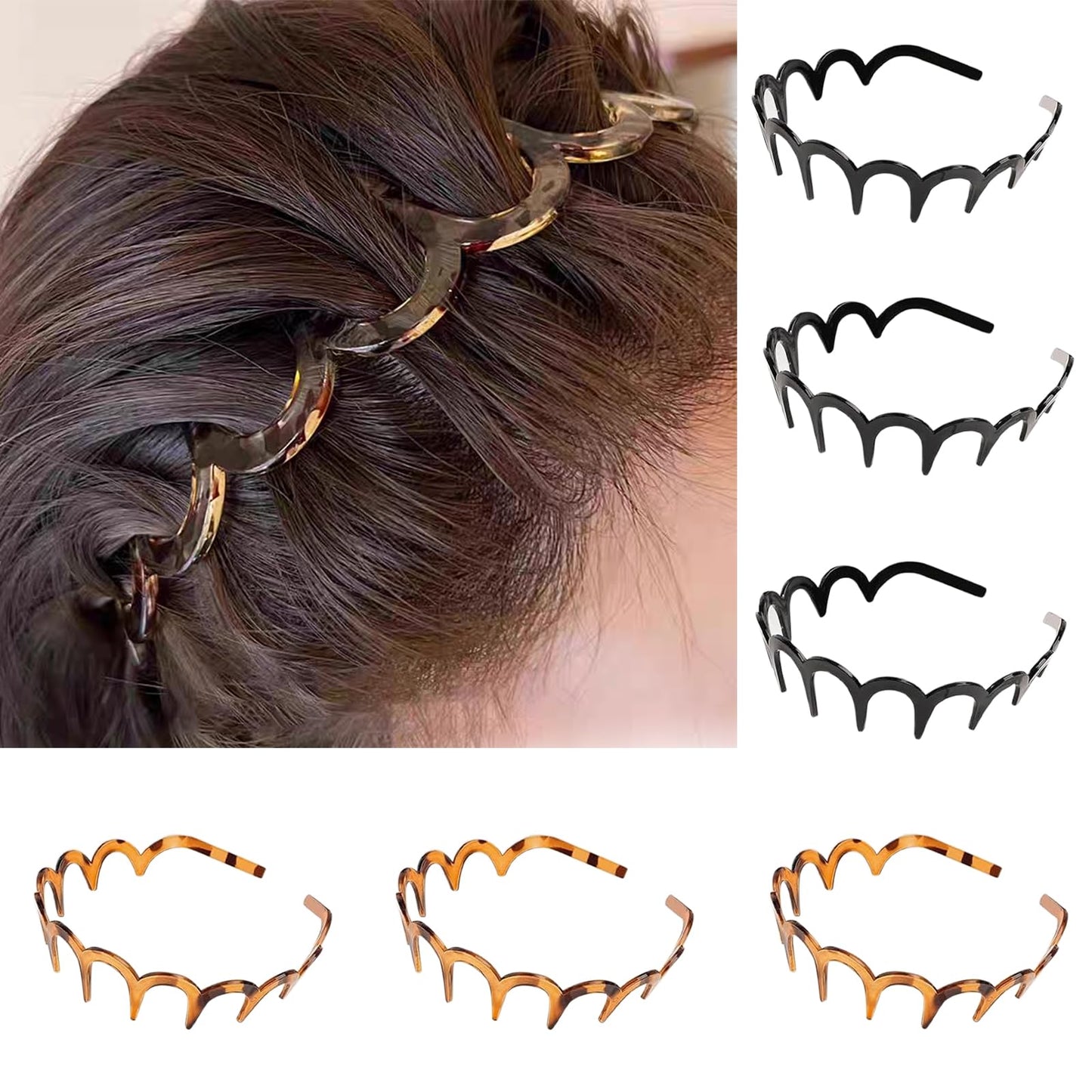 6Pcs U Shape Fashion Tooth Hair Comb Headband, Korean High Cranium Head Bands for Women's Hair, Zig Zag Headbands for Women, Wavy Teeth Hairs Hoop for Women Girls Hairs Accessory Styling, SSFG-CD