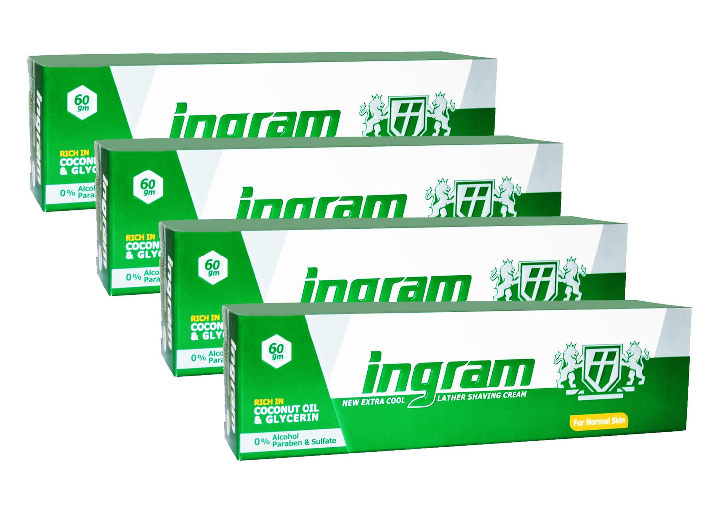 Ingram New Extra Cool Lather Shave Cream Shaving (1 Tube = 2.11 oz / 60 gm) Glycerin Coconut Oil Egypt Arab Egyptian Smoother And Closer Shave (4 Pack = 8.46 oz / 240 gm) كريم حلاقة إنجرام الأخضر