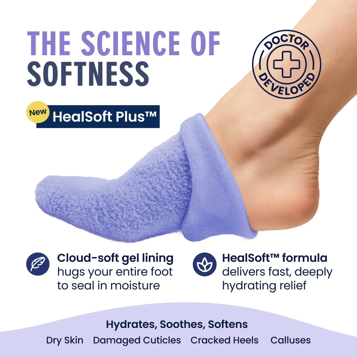 Moisturizing Gel Socks for Men & Women - Treat Dry Feet & Cracked Heels | Full Foot Gel Lining with Mango Butter & Shea Butter (Purple Paradise)