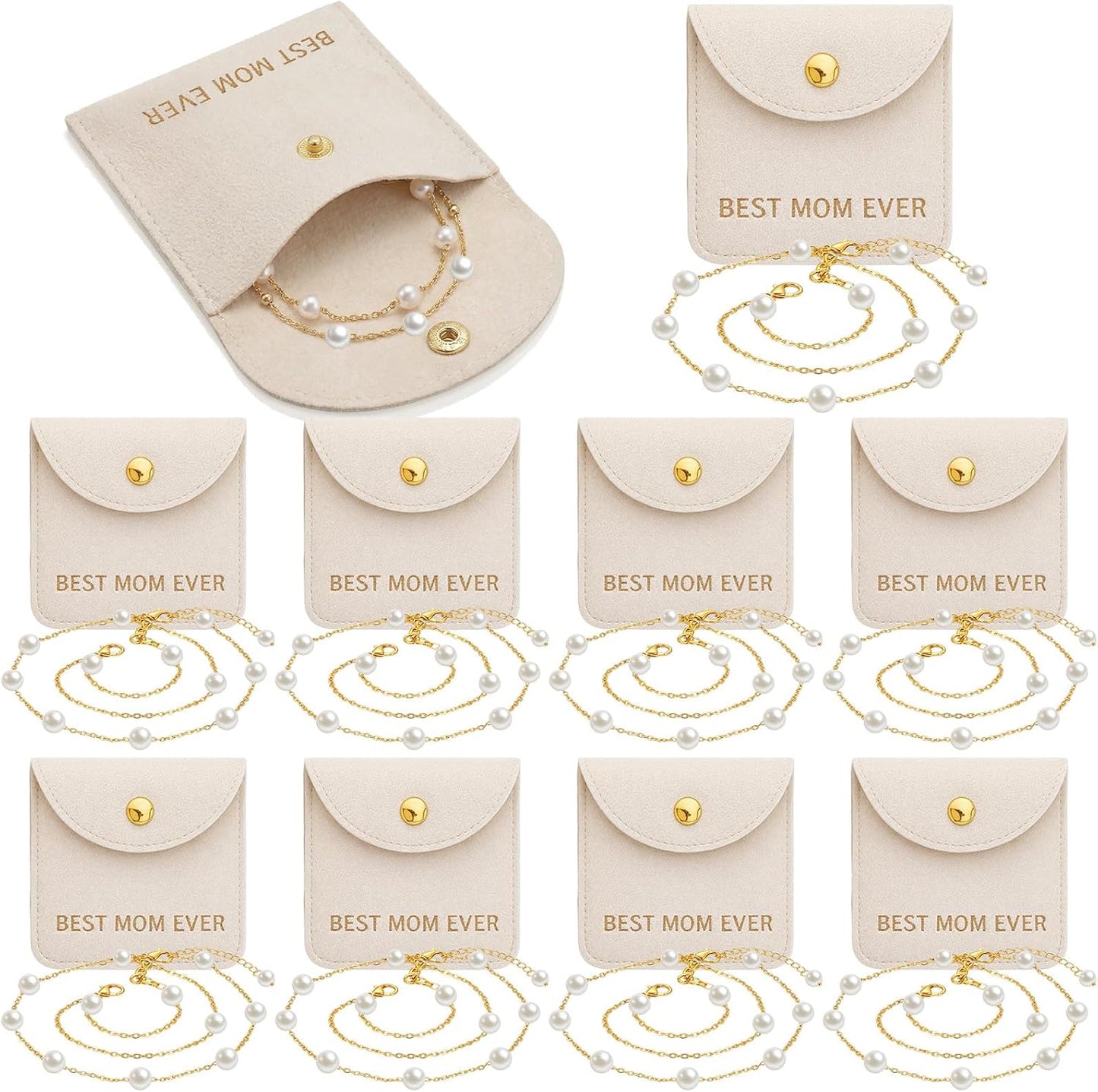 Gold Pearl Choker Necklaces - 12 Sets Mother's Day Church Gifts | Adjustable with Jewelry Pouch