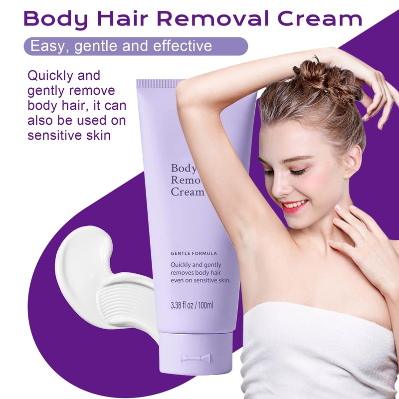 Body Hair Removal Cream for Sensitive Skin, Painless Depilatory Cream with Spatula Applicator, Durable and Smooth for Men and Women, Gentle Formula for Hair Removal and Skin Care