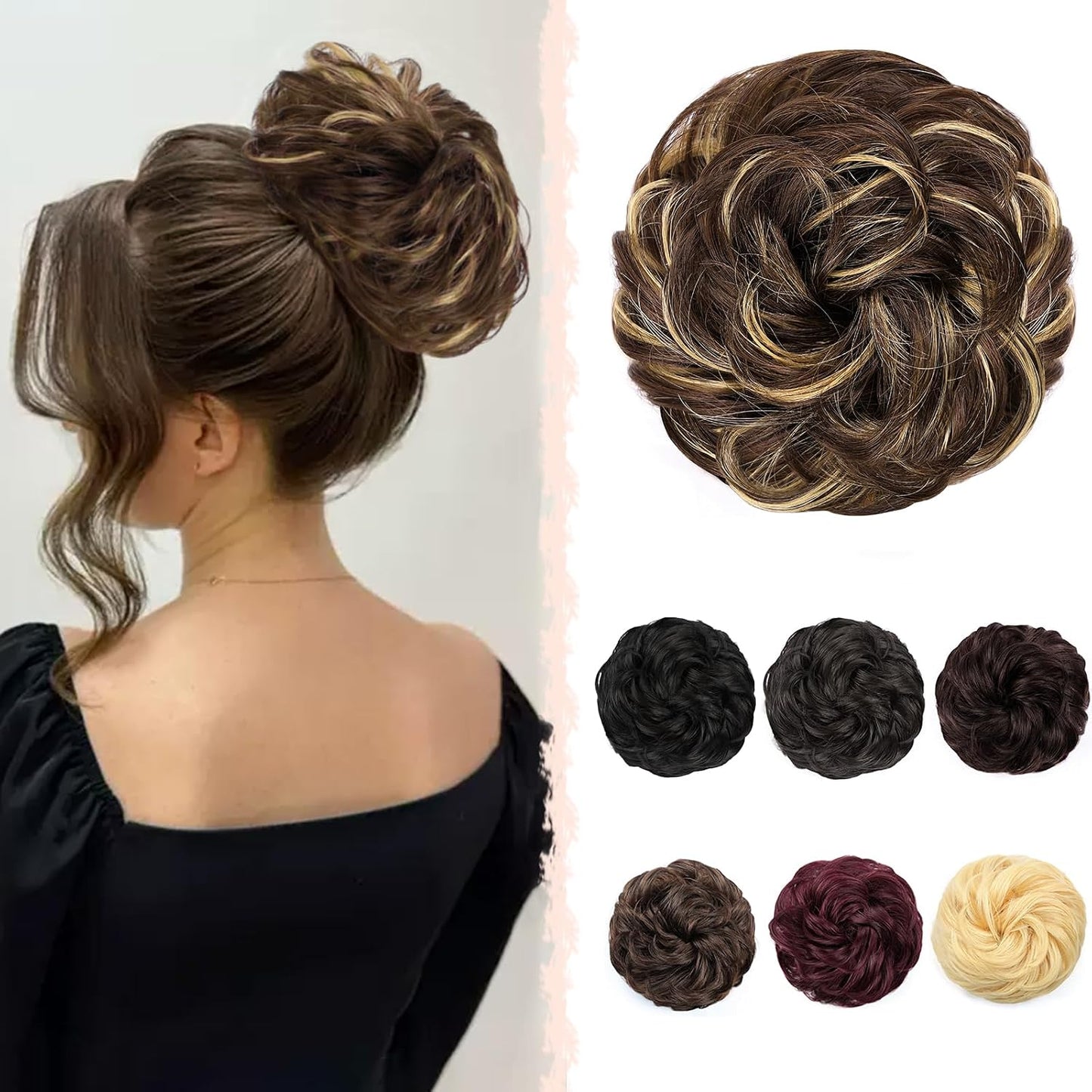 Messy Bun Hair Piece - Real Human Hair Thick Fluffy Donut Updo | Natural Black Ponytail Extension