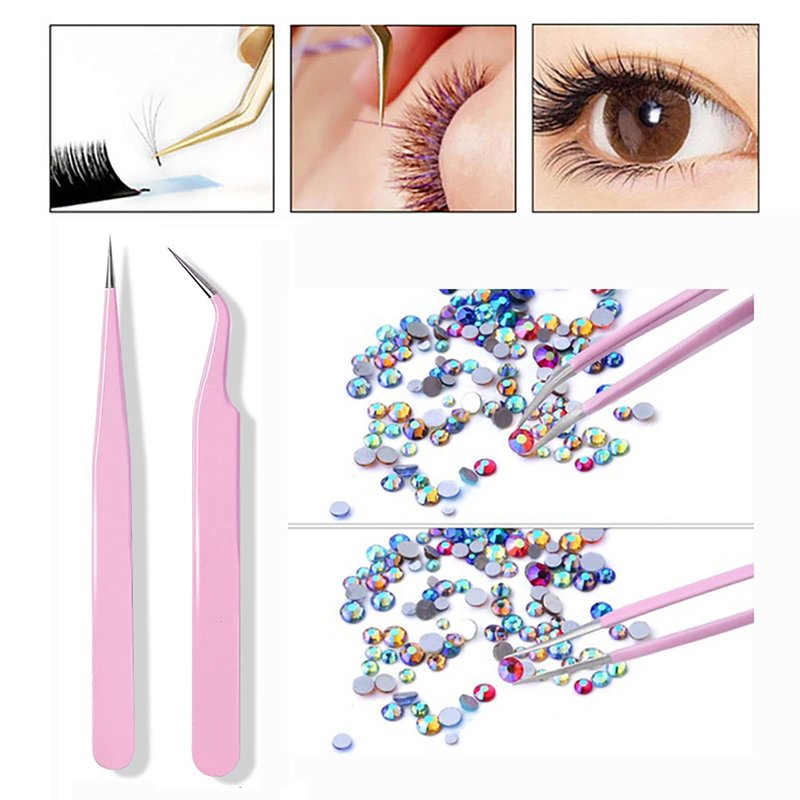4PCS Precision Tweezers Set, Diamond Painting Tools, Lash Tweezer,Anti-Static Stainless Steel Curved & Point Tip Tweezers, for Nail Art, Electronics, Laboratory Work, Craft, Soldering, DIY