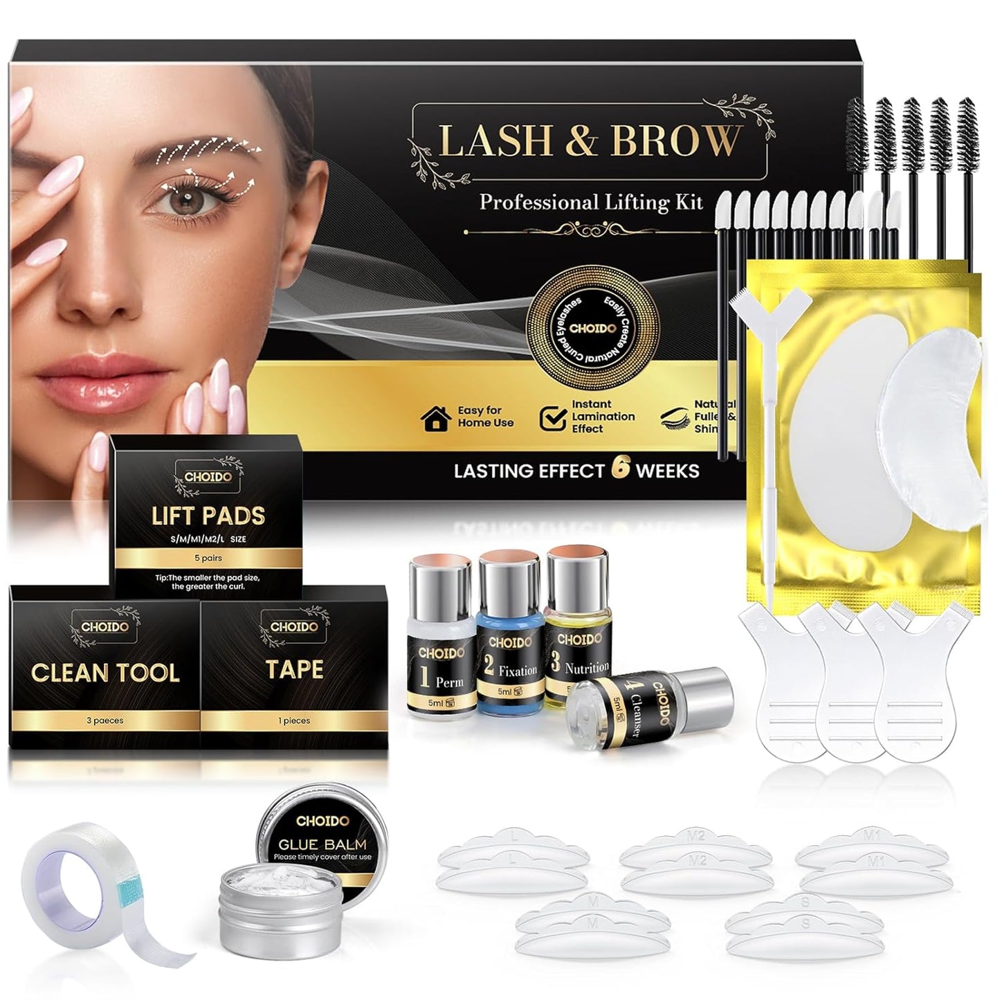 Lash Lift Kit & Eyebrow Lamination - 2-in-1 Professional Eyelash Perm & Curling Set | Lasts 6-8 Weeks (Black)