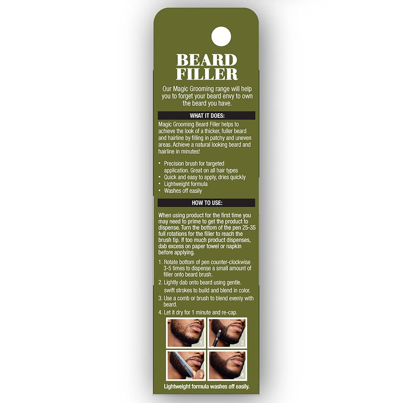 SoftSheen-Carson Magic Grooming Beard Filler Pencil Brush for Men, Waterproof, Fill in Patchy Beard & Cover Greys, Natural Black Shade, Black, 0.05 Fl Oz