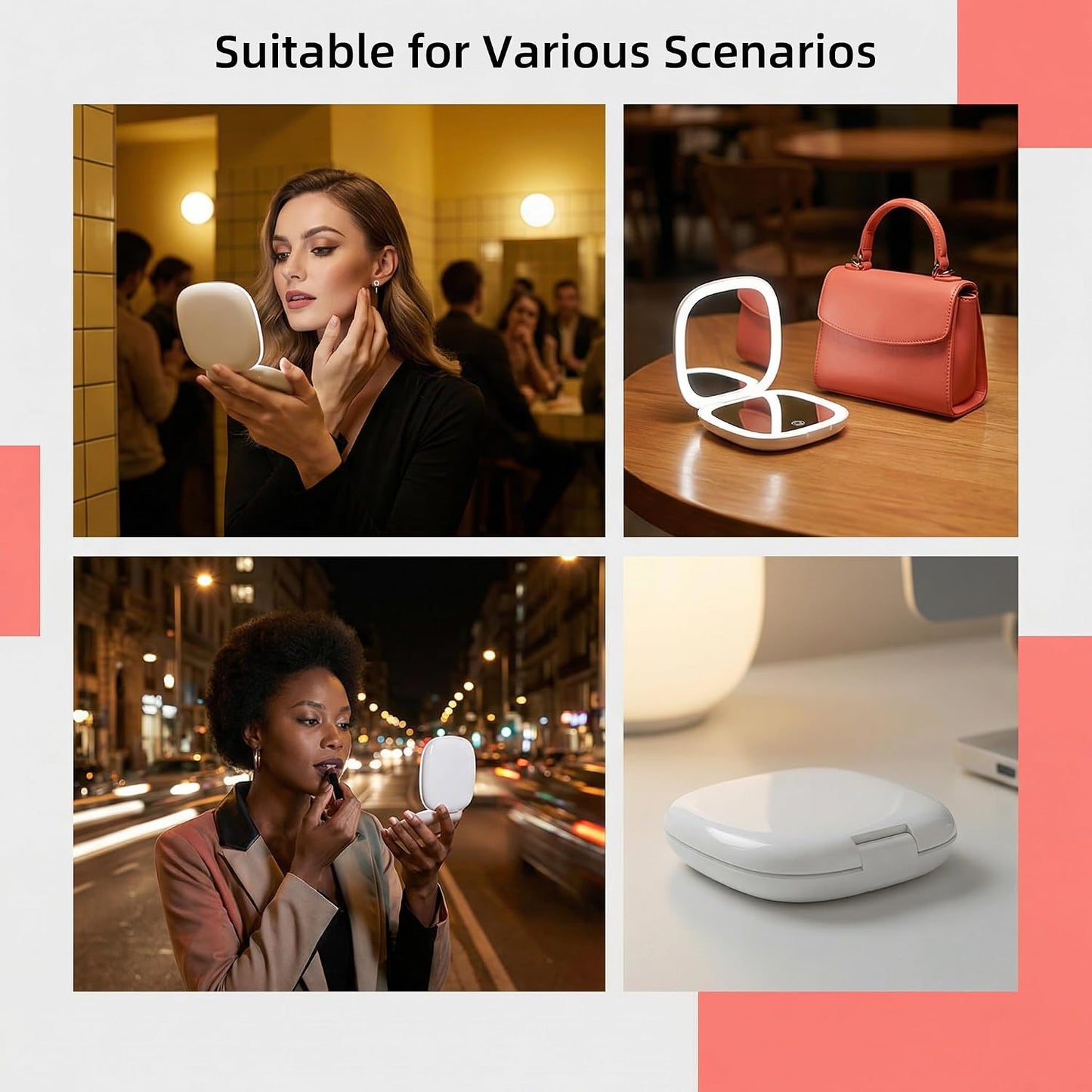 Compact LED Travel Magnifying Makeup Mirror - 1X/10X Rechargeable 4-Inch Lighted Mirror | Dimmable & Portable for Purses