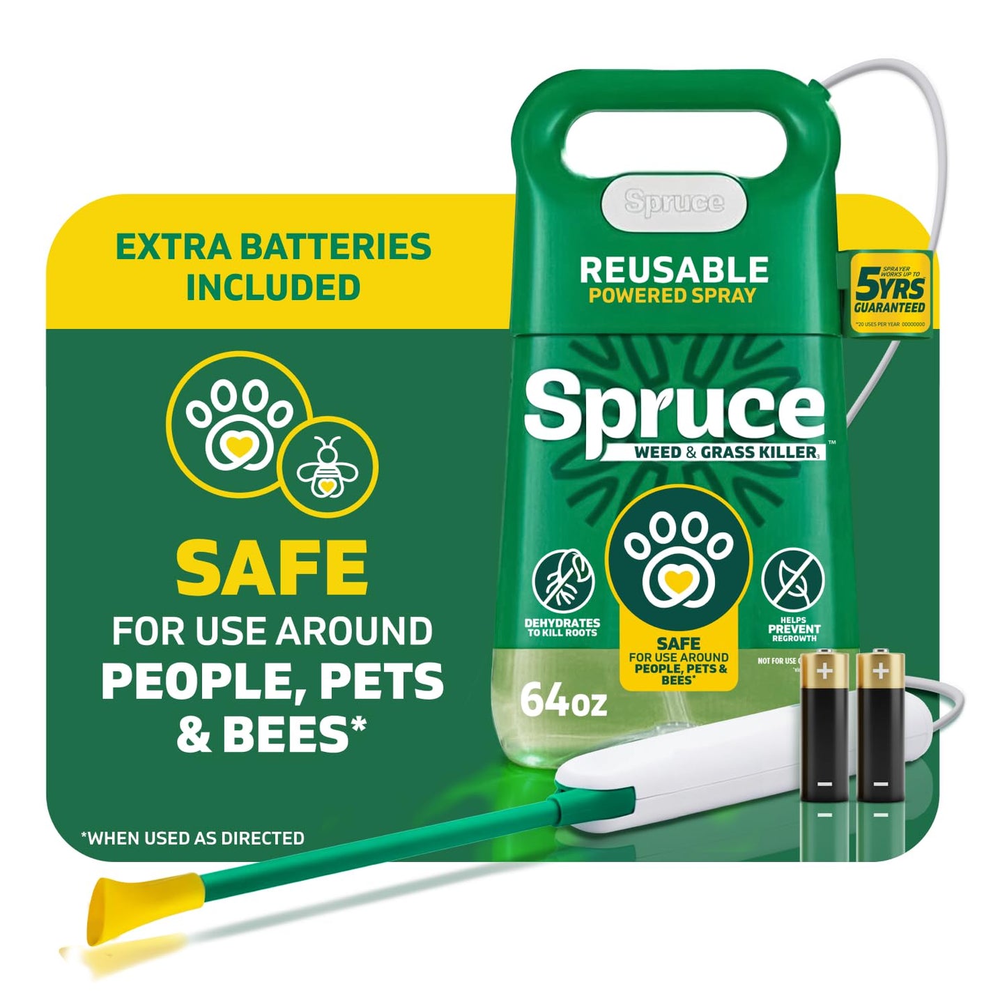 Weed Killer Spray Power Wand Kit - Effective Spot Treatment for Lawns & Gardens | 64 oz with 2 AA Batteries