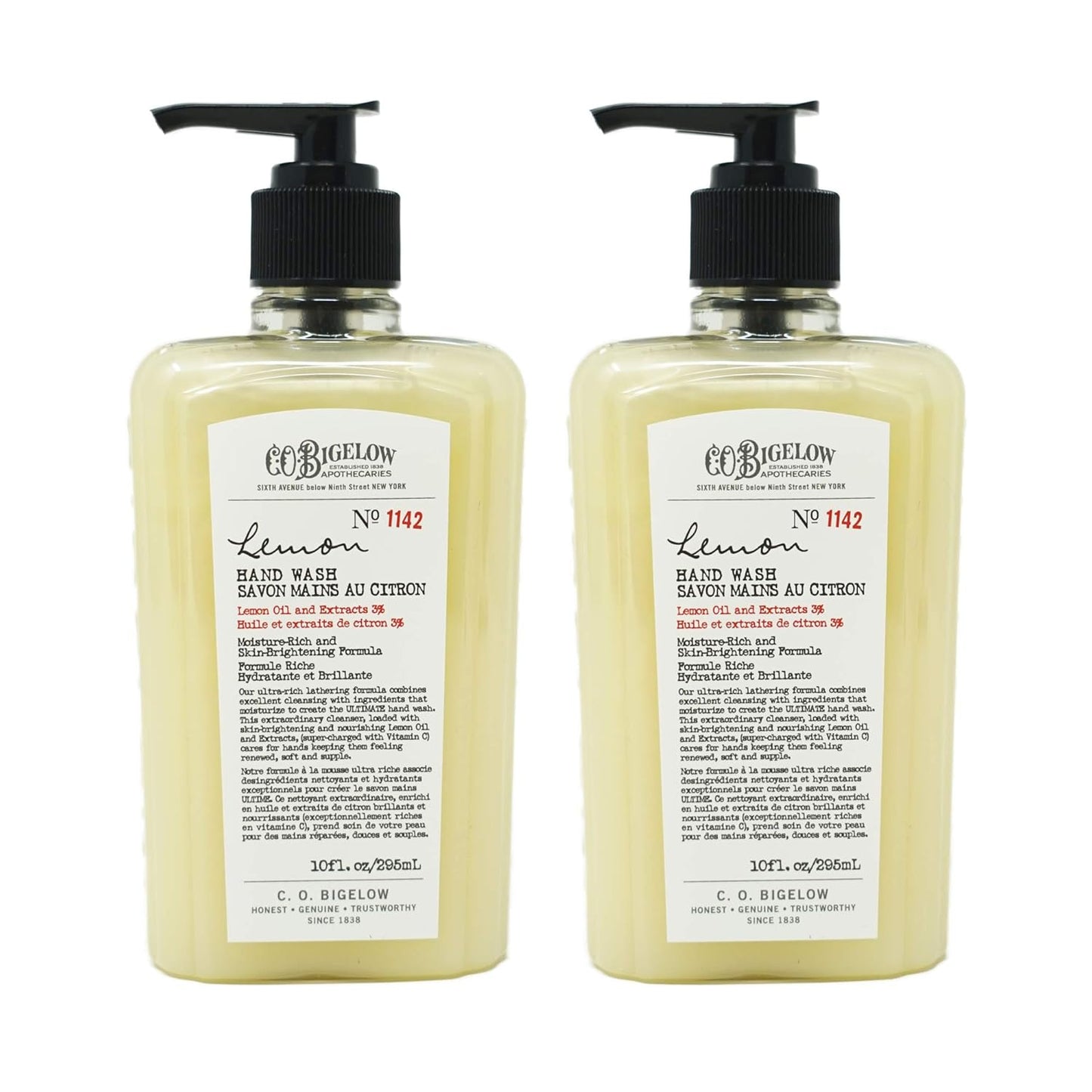 C.O. Bigelow Lemon Hand Wash - Moisturizing Liquid Soap with Aloe Vera | 10 Fl Oz (Pack of 2)