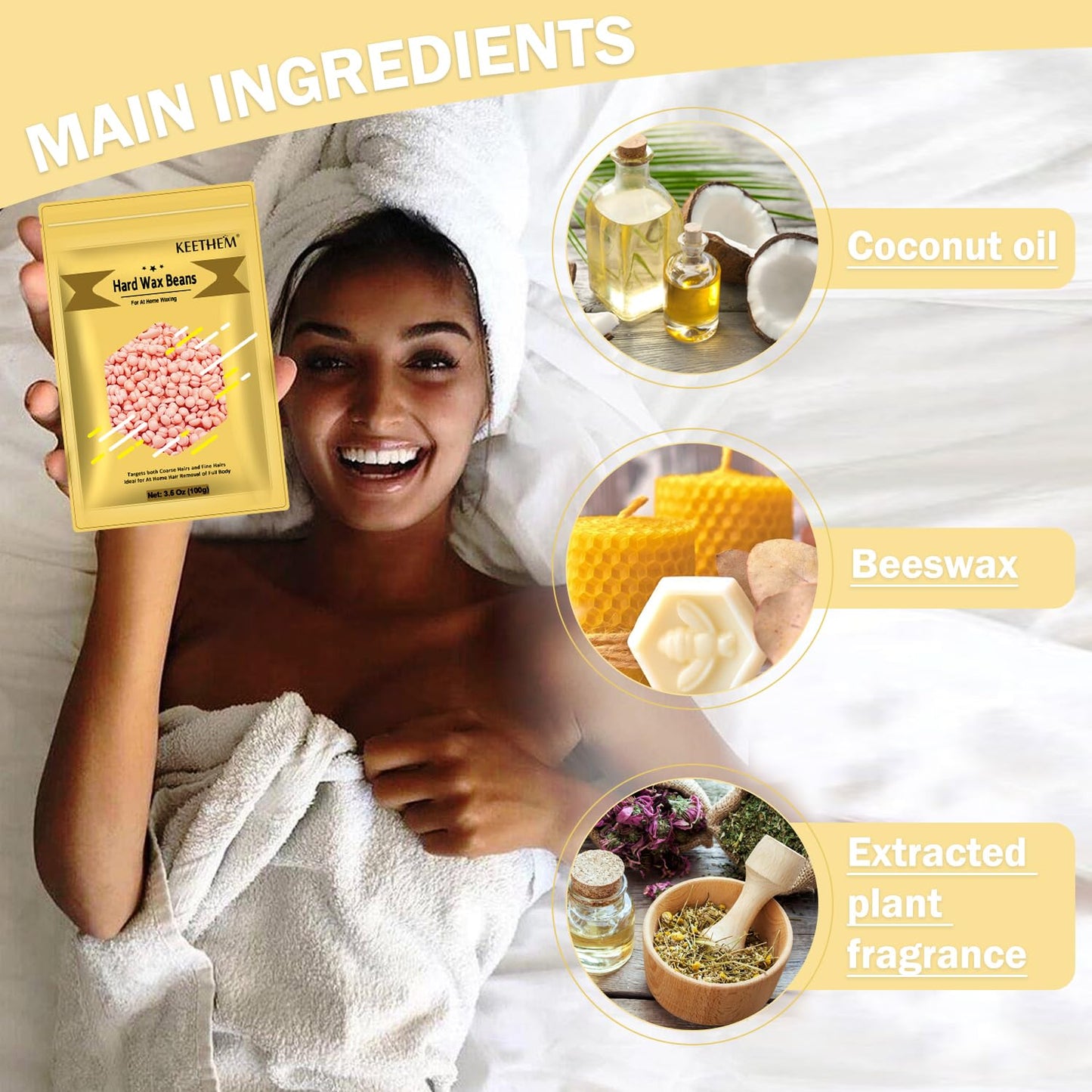 Keethem Wax Beads for Hair Removal - 5 * 100g/17.6 oz Wax Beads Waxing at Home for Sensitive Skin Women - Hard Wax Beads with 20 sticks, Bikini Brazilian Body Face Wax