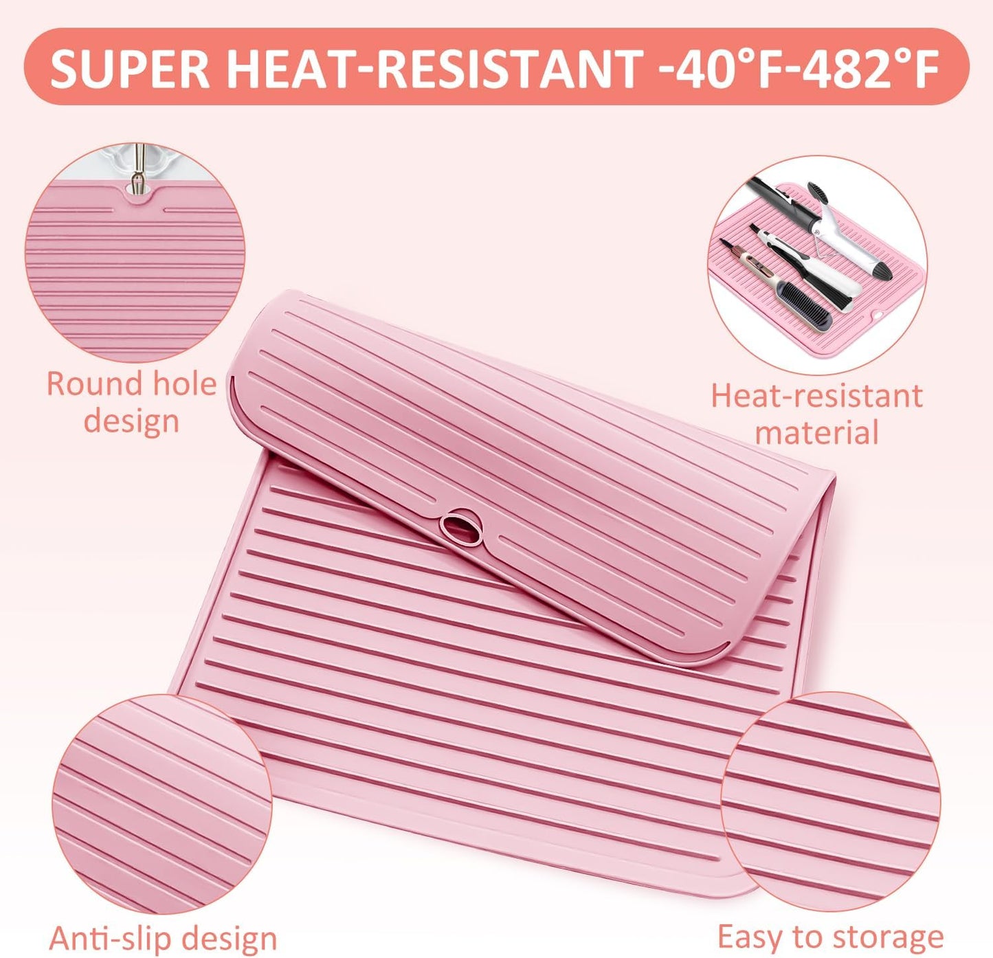 Heat Resistant Silicone Mat for Hair Styling Tools - Protects Surfaces | Ideal for Curling Irons & Flat Irons
