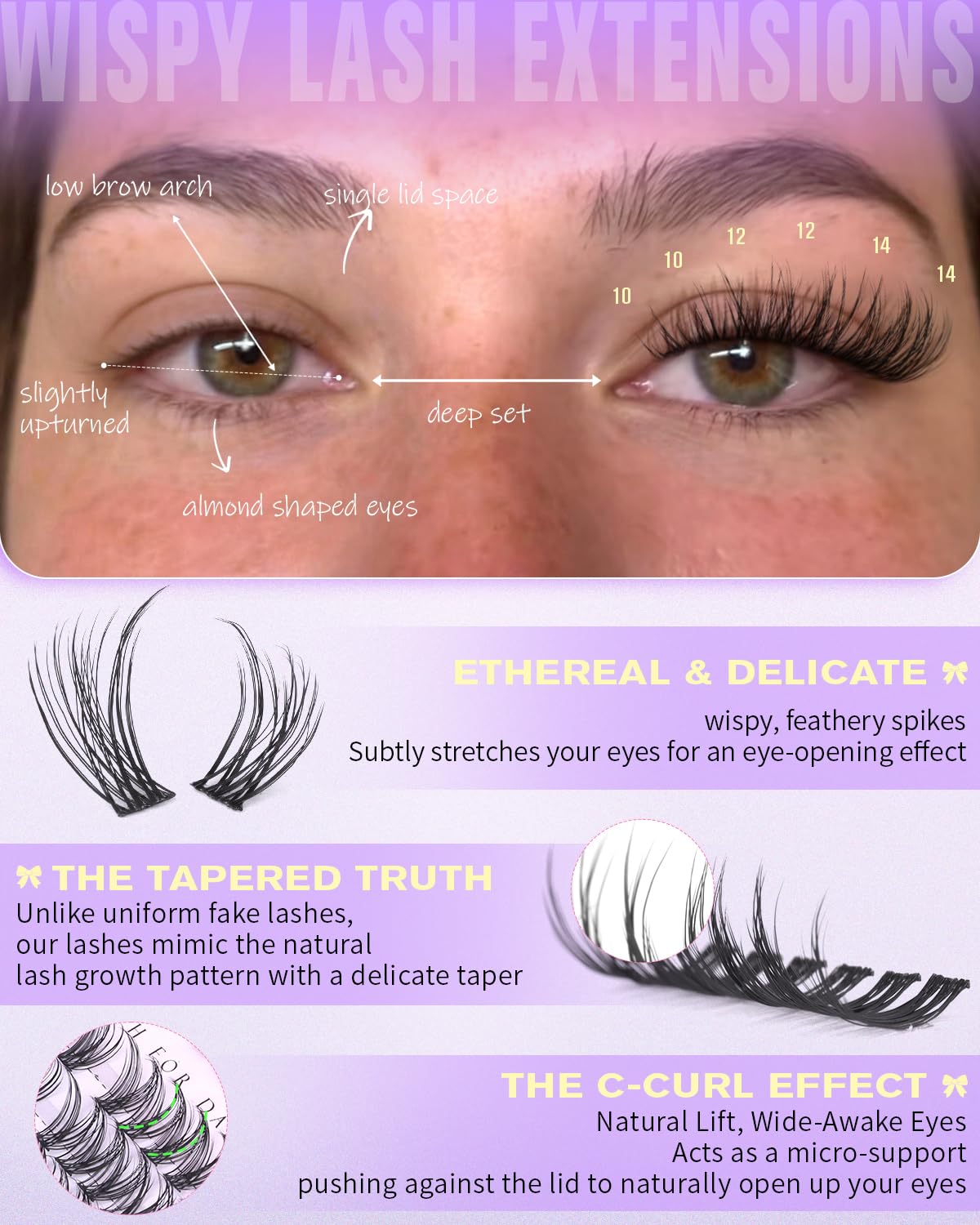 Natural Eyelash Clusters - Wispy 10-12-14mm Extensions | C Curl Thin Band Fairy Lashes