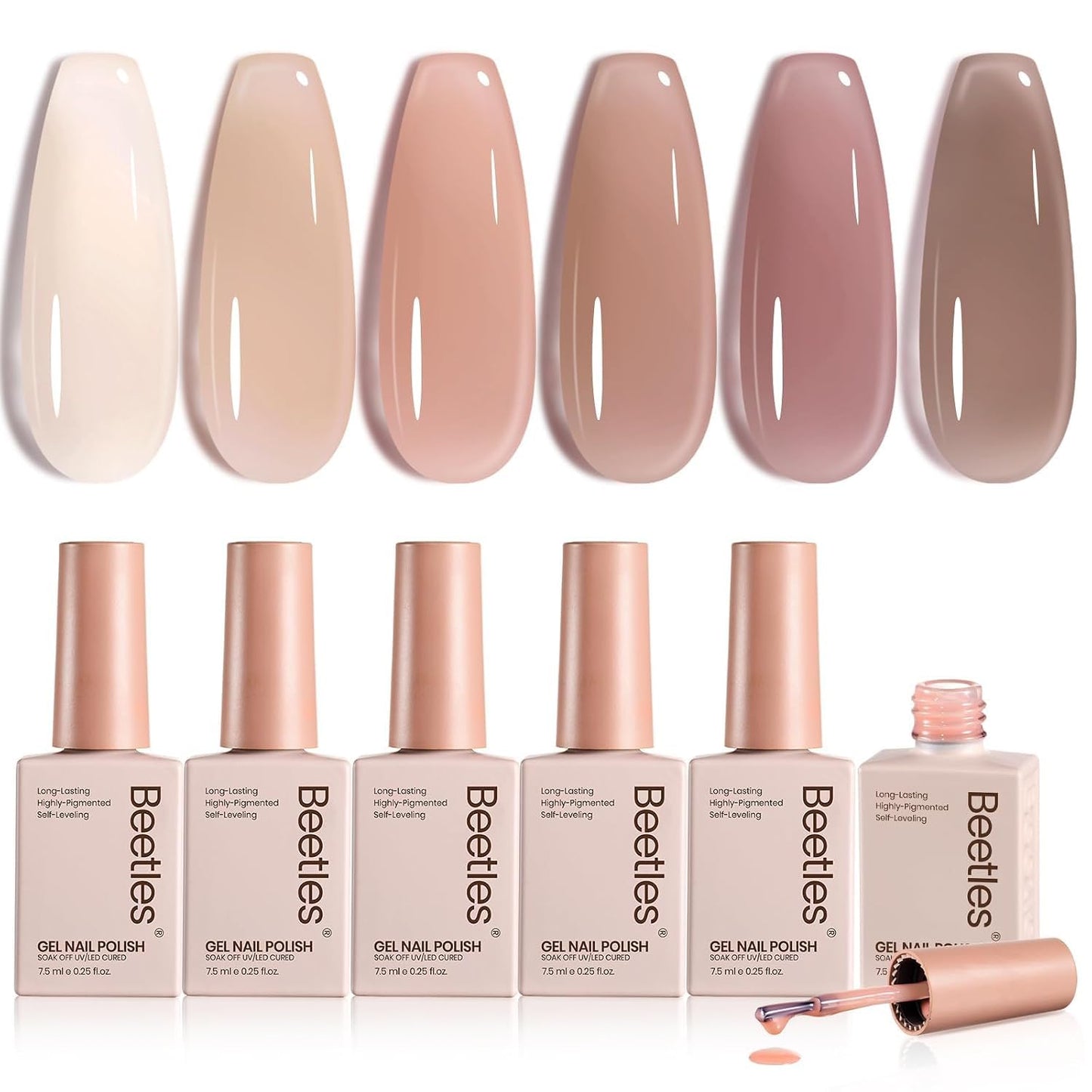 Beetles Nude Gel Nail Polish Set, 6 Colors Neutral Nude Jelly