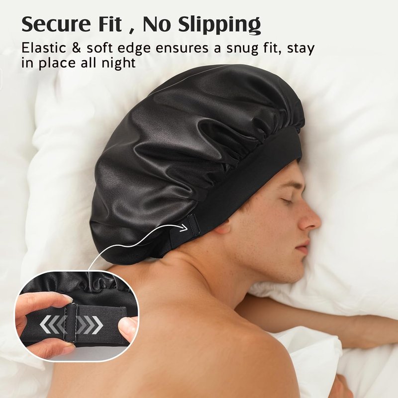 Real Mulberry Silk Bonnet - Double Layer Adjustable Sleep Cap for Women & Men | Non-Slip Design