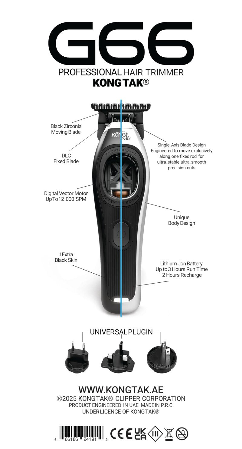 KONG TAK G66 Professional Hair Trimmer with Digital Vector Motor UP to 12,000 SPM and DLC Blade