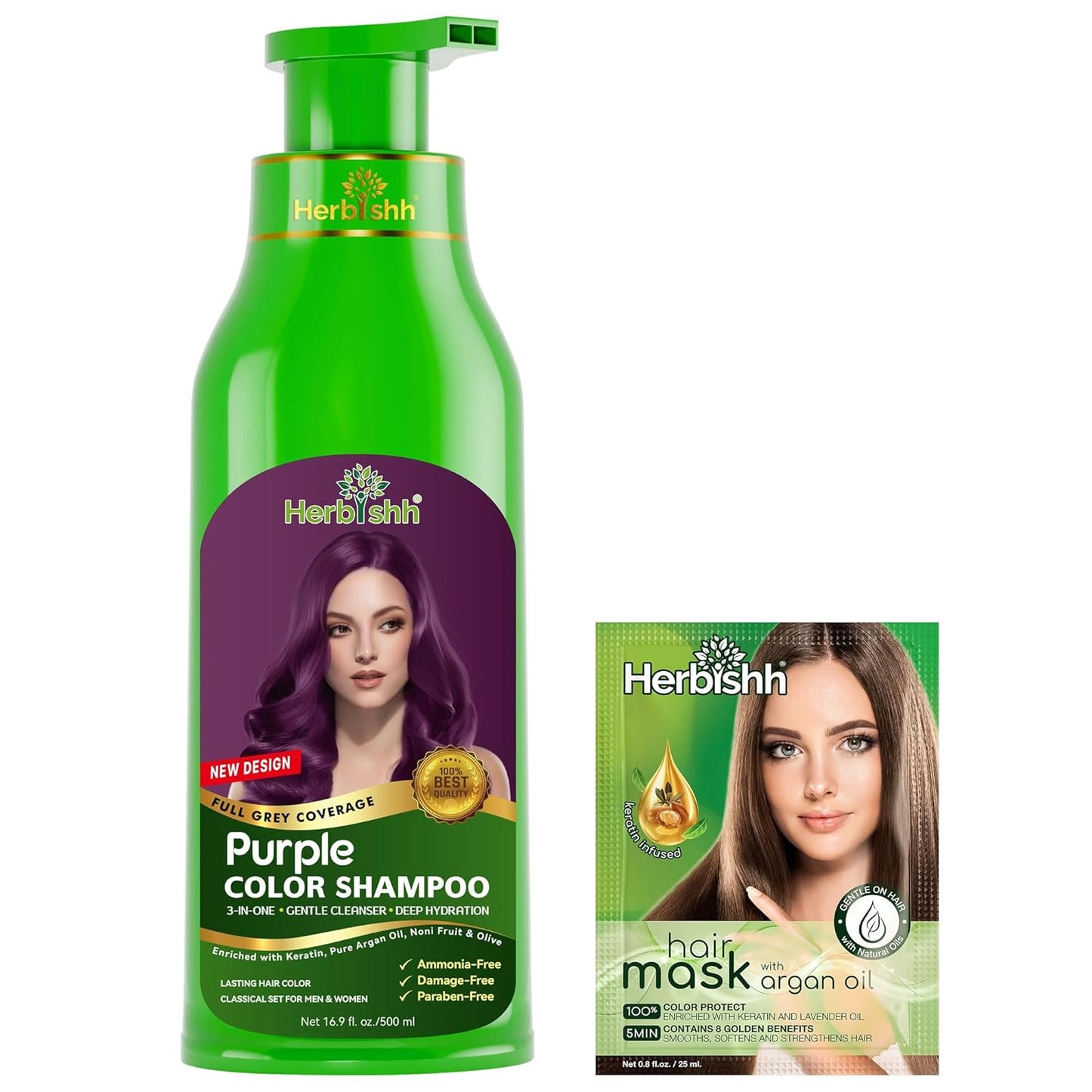 Herbishh Hair Color Shampoo for Gray Hair - Ammonia-Free Magic Dye | Long-Lasting Dark Brown - 500ml