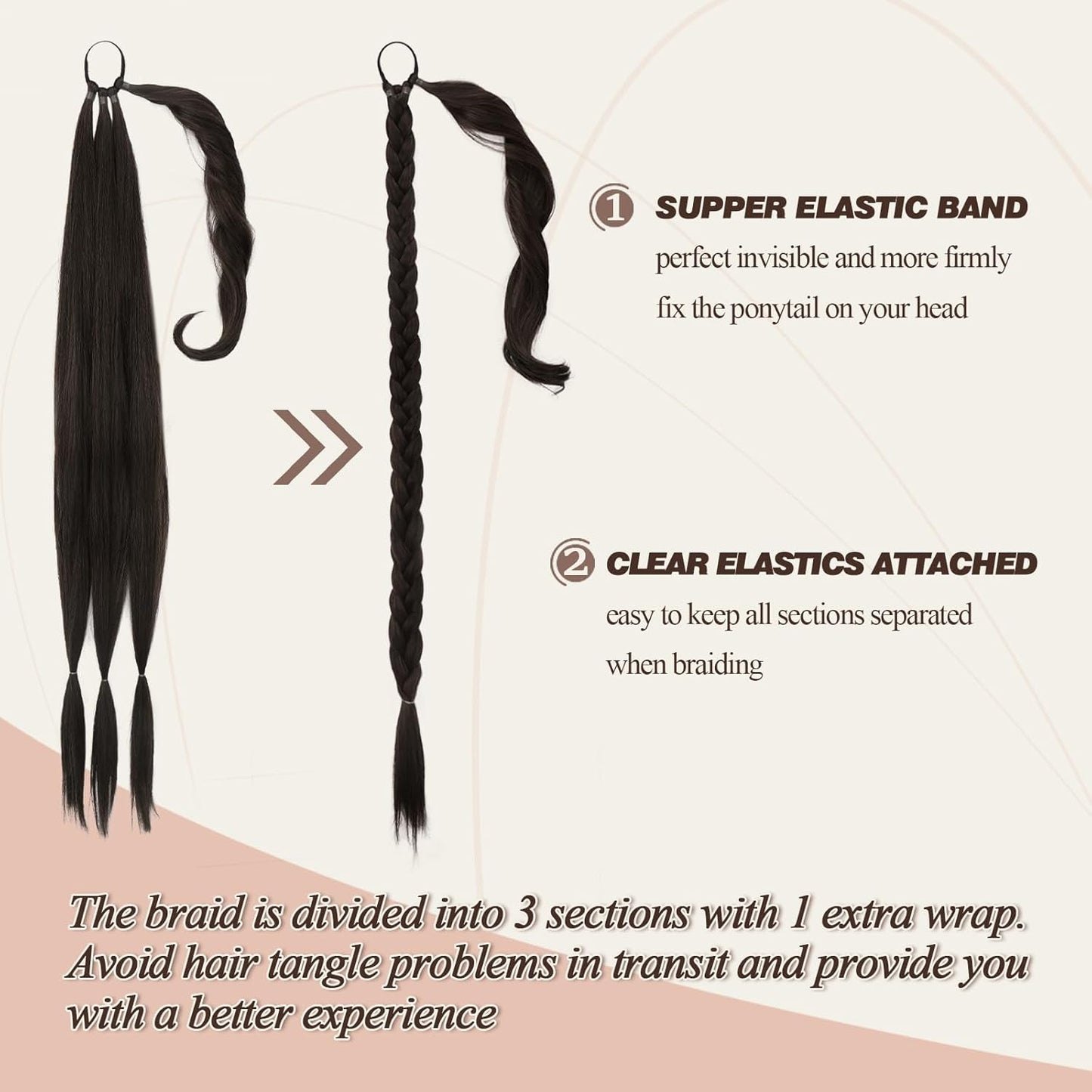 30 Inch Long Braided Ponytail Extension - Dark Brown Wrap Around Braid Hairpiece for Women | Synthetic Hair Tie
