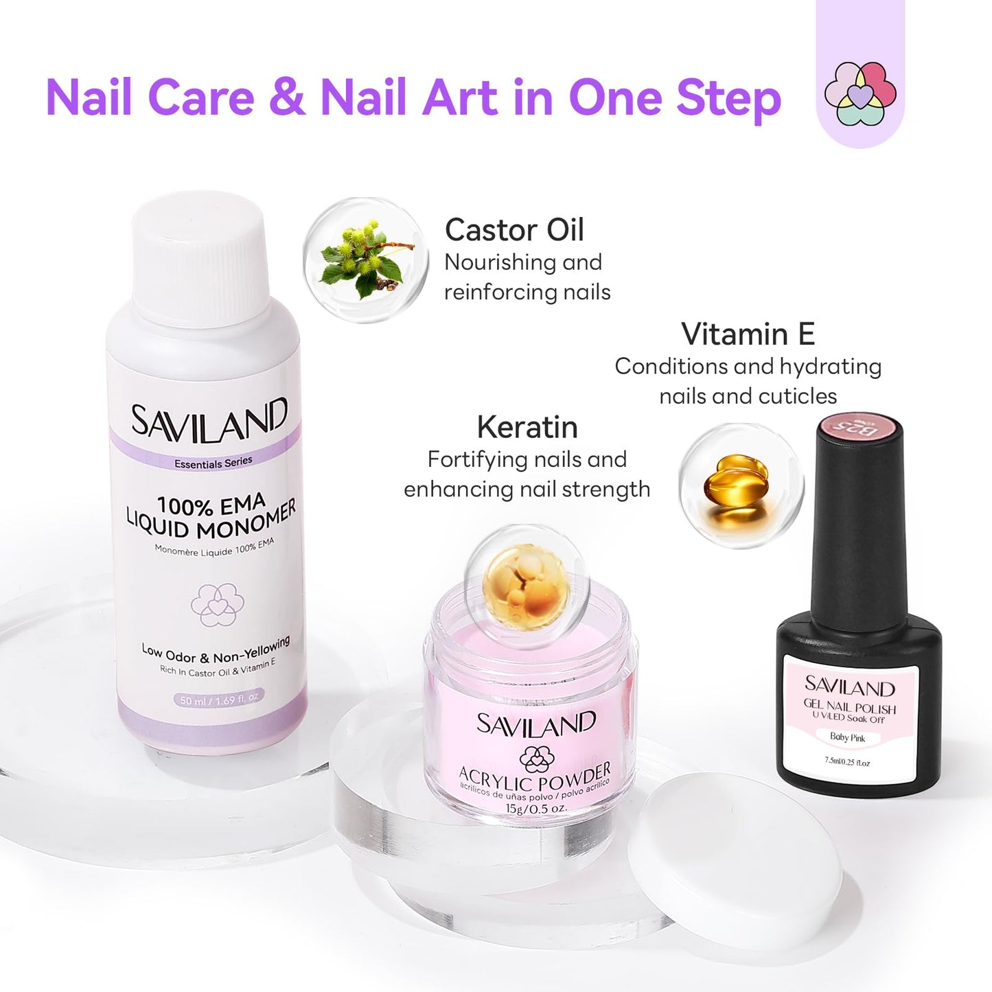 SAVILAND Essentials Acrylic Nail Kit For Beginners: Ultimate All-In-1 Acrylic Set with EMA Monomer Practice Finger Nail Drill U V Light Full Tools For Women Gift