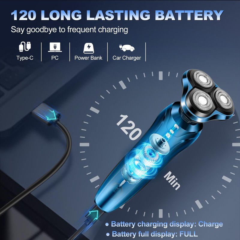 Electric Razor for Men, Cordless Rotary Electric Shaver, Rechargeable Wet & Dry Waterproof Floating Head Shaver, 4D Dual-Ring Face Shaving Grooming Tool, Travel Shaving Kit, Ideal Gift for Men