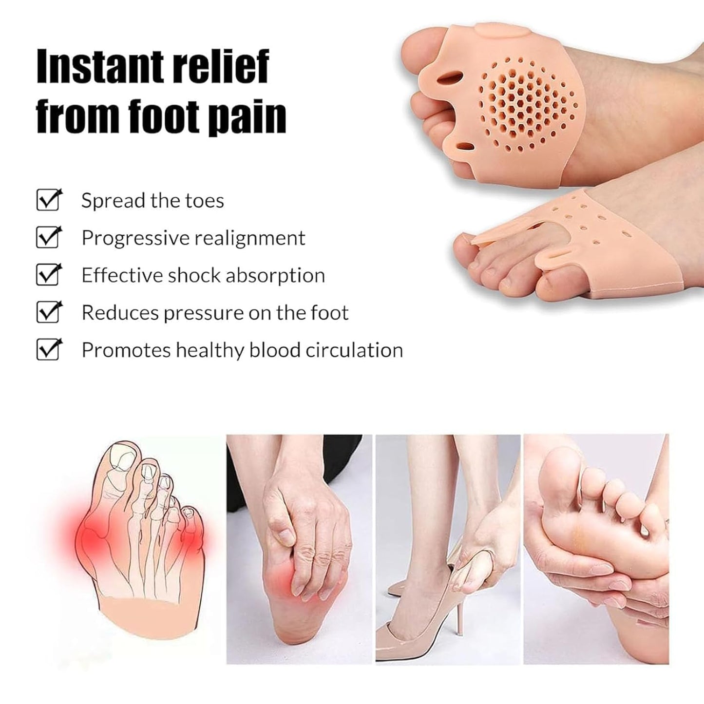 Toe Separators for Bunion Relief - Soft Silicone Spacers | Ultra-Thin Design for Yoga & Running - 4 Pack in 4 Colors