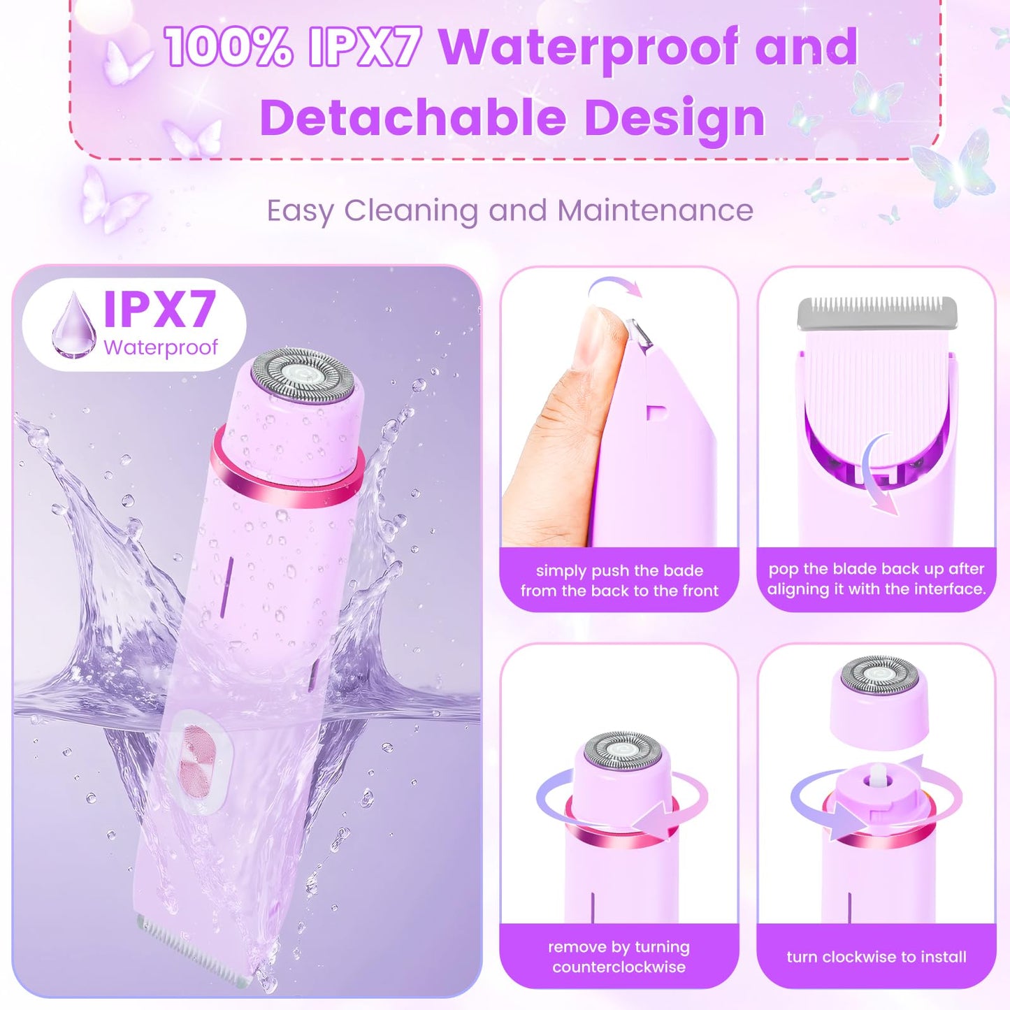 2 in 1 Electric Razors for Women, Dual Head Bikini Trimmer with Carrying Case, Ipx7 Waterproof Trimmer Shaver, Ladies Hair Removal for Face Armpit Pubic Hair Leg, Easy Cleaning and Ceramic Blade